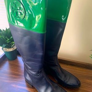 Tory Burch Two-Tone Blue & Green Leather Boots